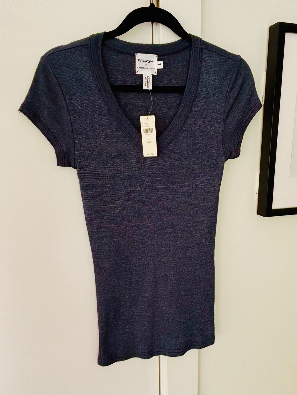 NWT Michael Stars x Anthropologie SS Vneck Tshirt blue shimmer one size